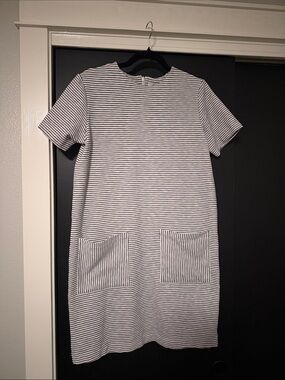 Jasper Conran Striped Short Sleeve Mini Dress with Front Pockets - Black & White